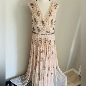 Mac Duggal Blush Embellished Maxi Dress. NWT. Size 12.